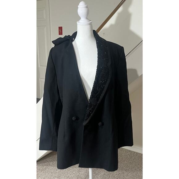 Valerie Stevens Vintage Black Beaded Blazer Removeable Collar Eveningwear Sz 12 - Picture 3 of 9